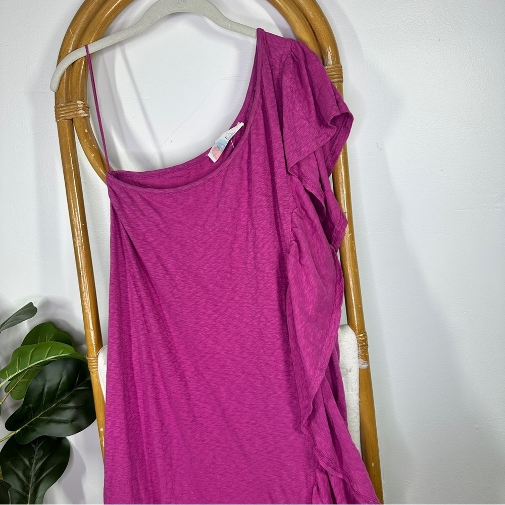 Free People Ruffle One Shoulder Maxi Dress sz M Raspberry - Picture 7 of 11